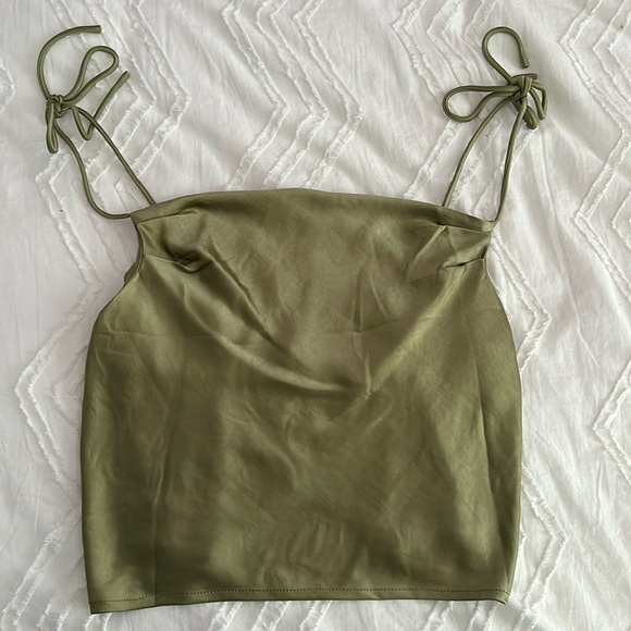 Green/Sage Satin Tie Strap Tank Top - Picture 1 of 3